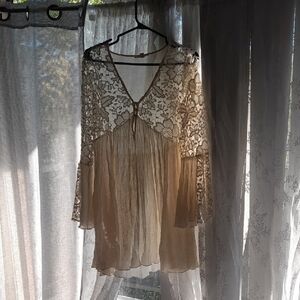 Boho Lace & Chiffon Tunic Top Or Dress - Cream